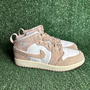 Jordan 1 Mid SE Craft Shaggy Suede Sneakers Legend Pink Glaze White Kids Size 2Y